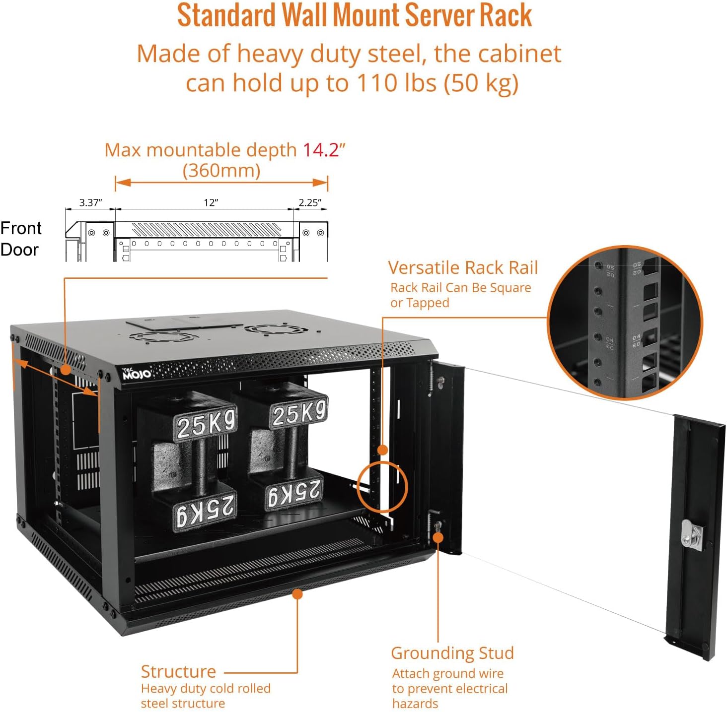 Tecmojo 6U Wall Mount Server Cabinet IT Network Rack Enclosure Lockable Door and Side Panels Black - Image 4