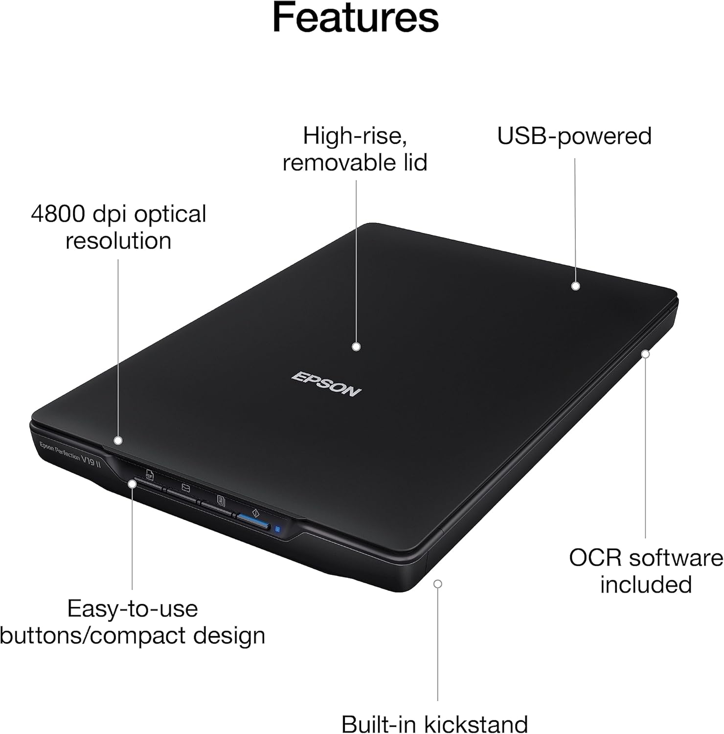 Epson Perfection V19 II Color Photo and Document Flatbed Scanner - Image 8