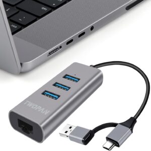 USB 3.0 Hub Ethernet, Aluminum USB C to Ethernet Adapter
