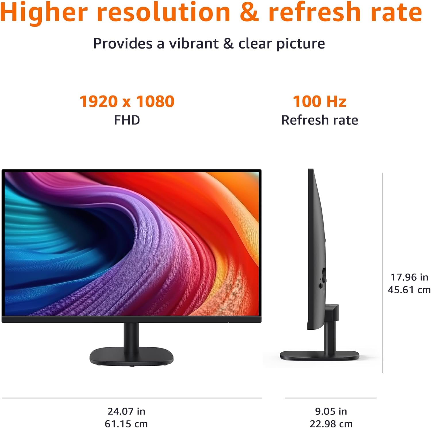 Amazon Basics 27 inch Monitor, FHD 1080P, Max 100Hz, VESA Compatible, Built-in Speakers, Black - Image 4