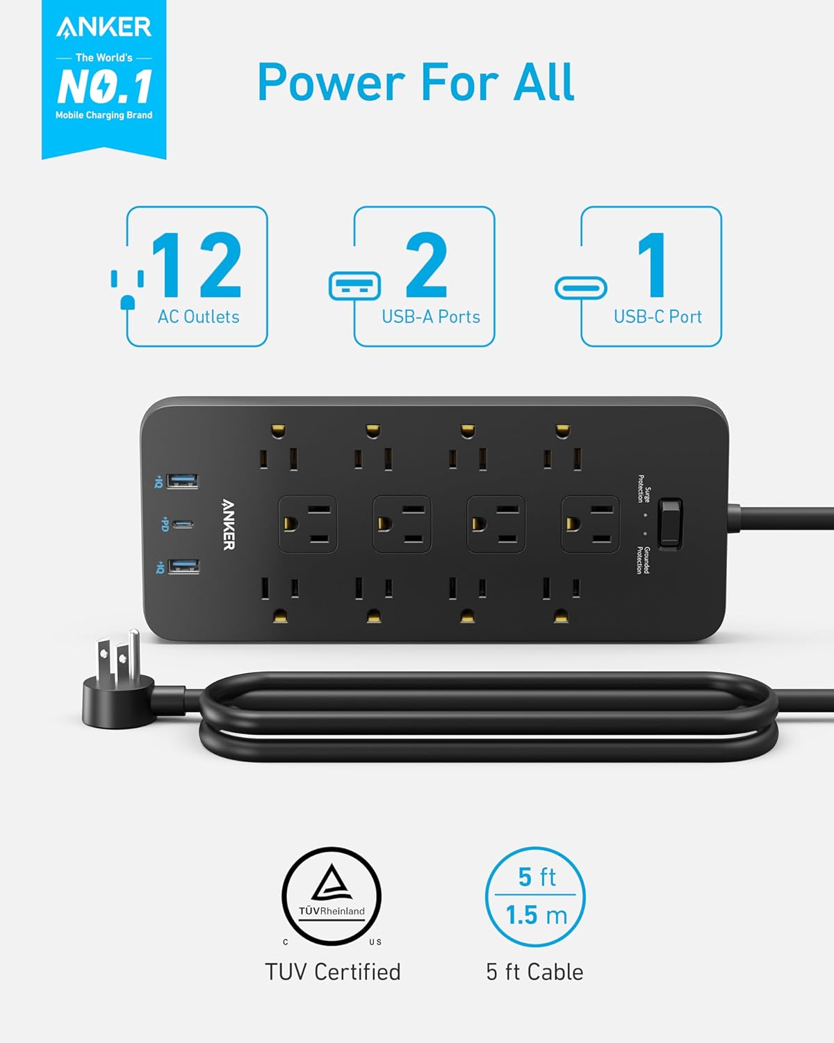 Anker Power Strip Surge Protector (2100J), - Image 7