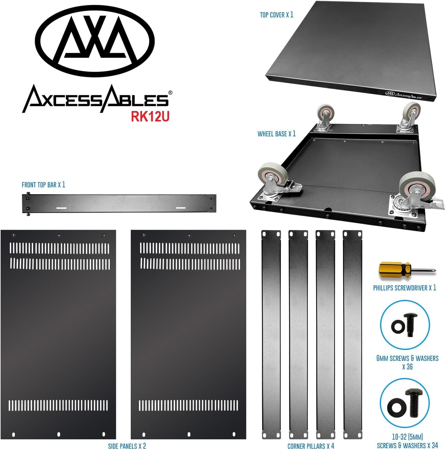 AxcessAbles 12U AV Equipment Rack 19-Inch Steel Open - Image 6