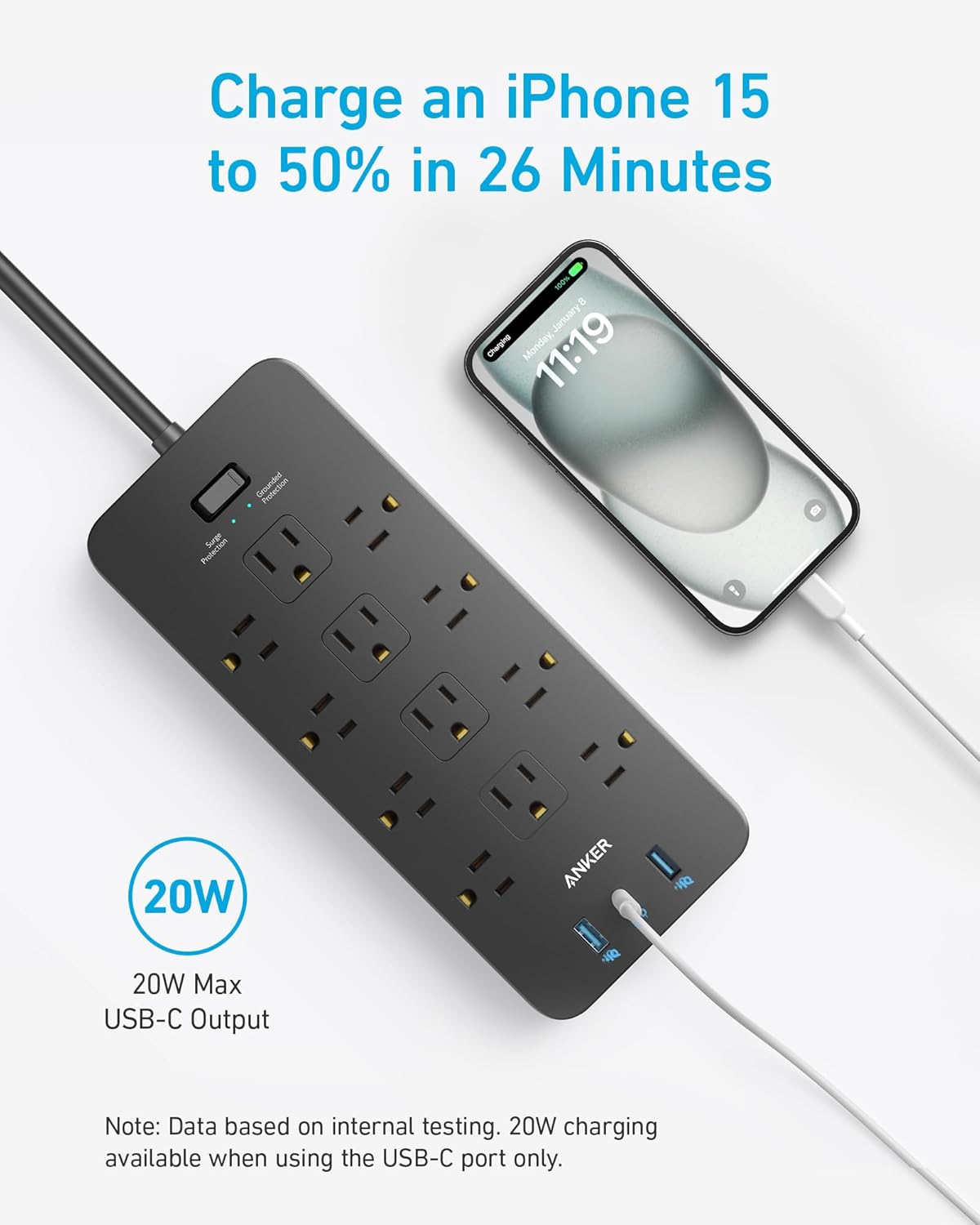 Anker Power Strip Surge Protector (2100J), - Image 2