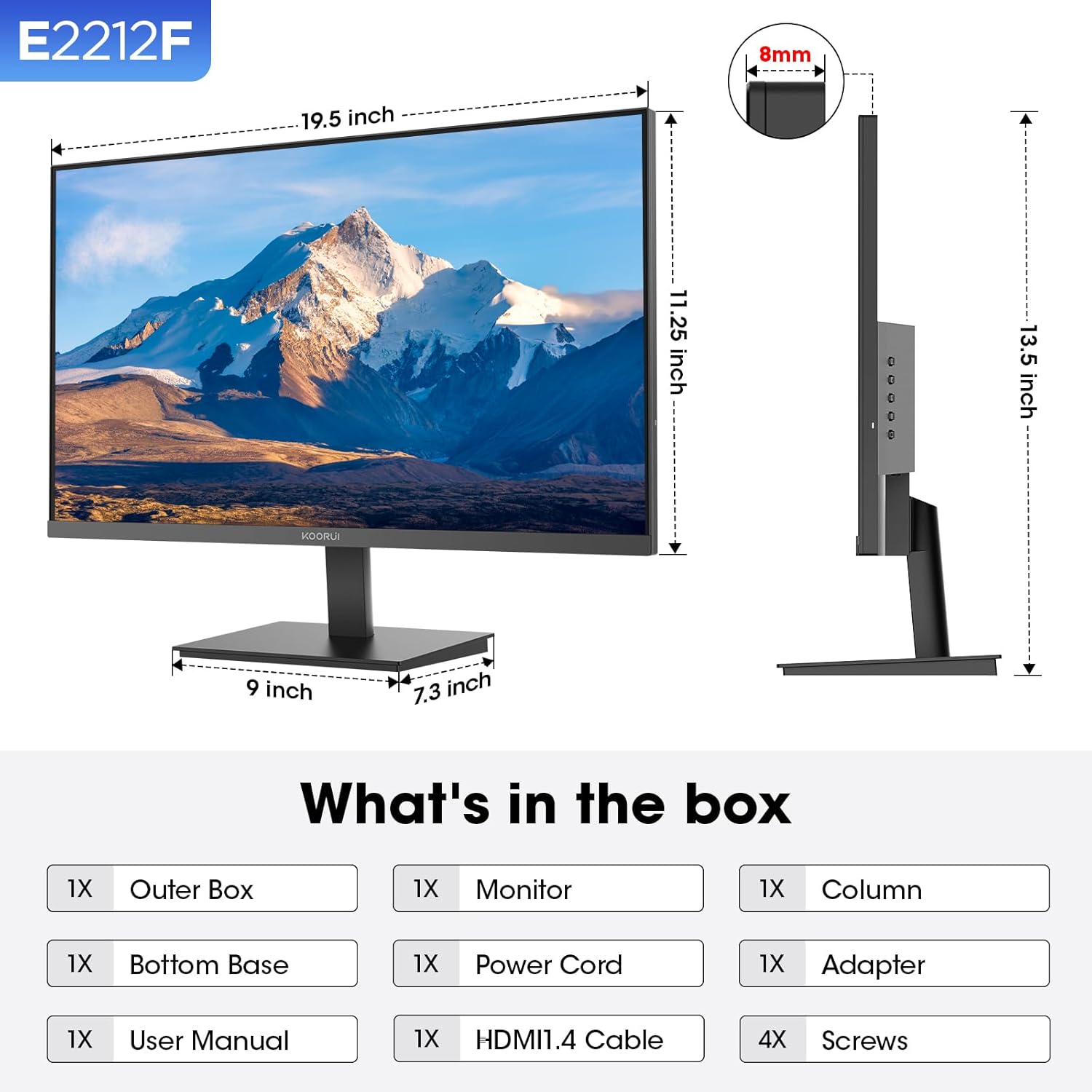 KOORUI 22 Inch Computer Monitor Full HD 1080P 100Hz - Image 2
