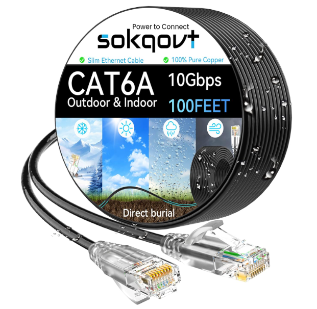 Cat6a Ethernet Cable Slim 100ft Outdoor&Indoor