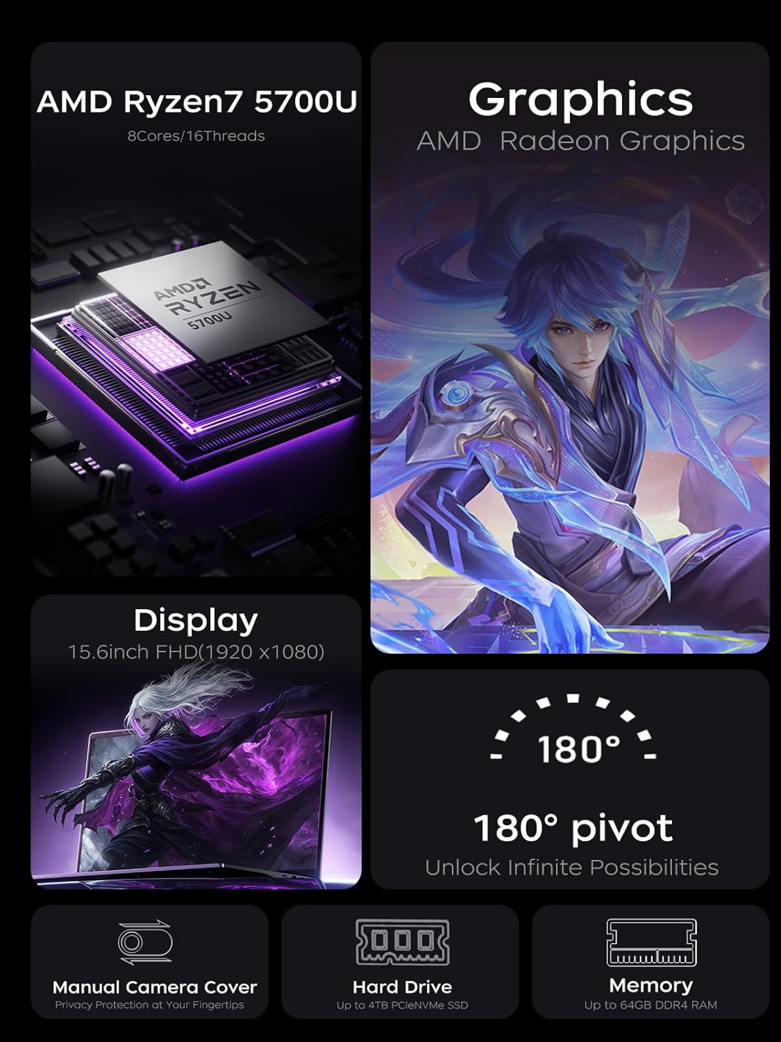 2025 Gaming Laptop, 15.6inch Laptop Computer with AMD Ryzen 7 5700U - Image 5